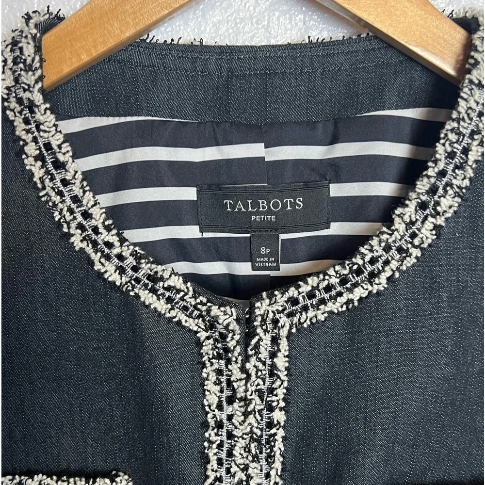 Talbots Lady Jacket Black Chambray Tweed Fringe 8P